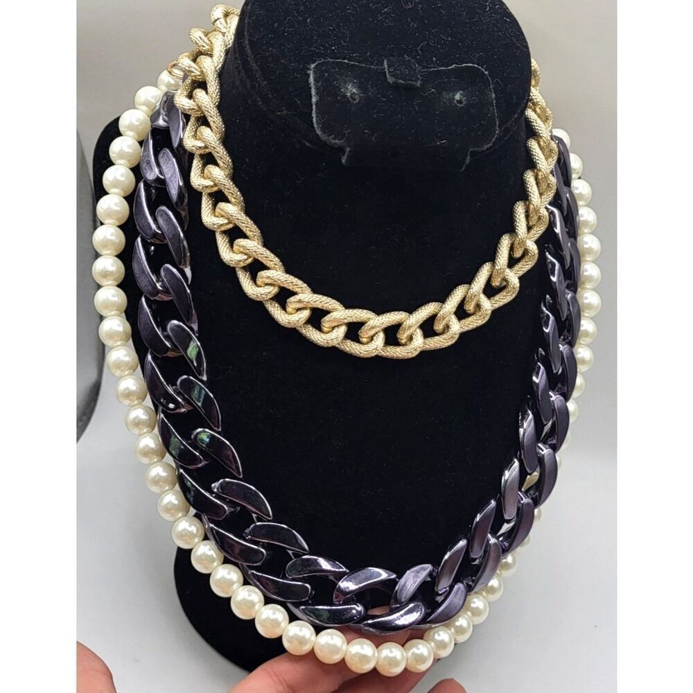 Vintage Y2K Chunky Chain Pearl Necklace Multilayer - see desc